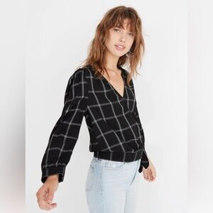 Madewell Black and White Boxy 3/4 Sleeve Blouse